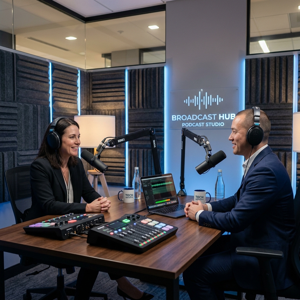 Broadcast podcast studio background
